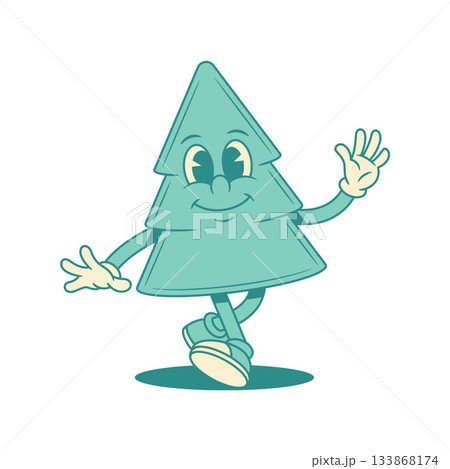 Comic green fir tree Christmas cartoon character dancing contoured vector flat illustration Comic green fir tree Christmas cartoon character dancing contoured vector flat illustration 133868174