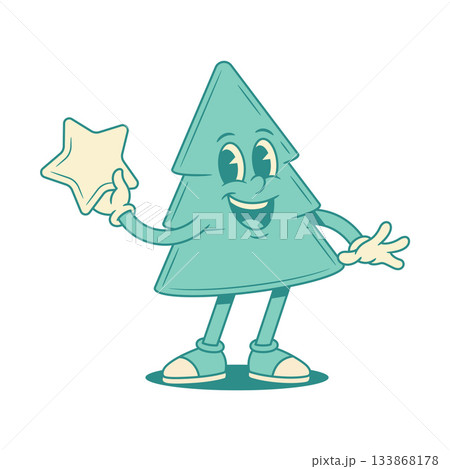Comic green fir tree Christmas cartoon character with star contoured vector flat illustration Comic green fir tree Christmas cartoon character with star contoured vector flat illustration 133868178