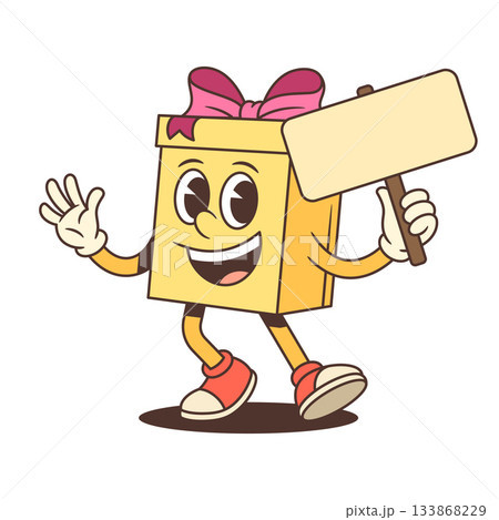 Friendly Cartoon Gift Box Character Waving And Holding Blank Sign Vector Illustration Friendly Cartoon Gift Box Character Waving And Holding Blank Sign Vector Illustration 133868229