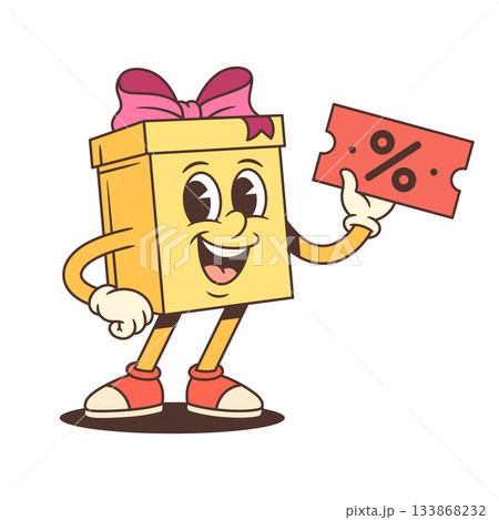 Cheerful Cartoon Gift Box Character Showing Discount Coupon With Thumbs Up Vector Illustration 133868232