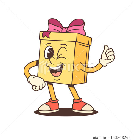 Confident Cartoon Gift Box Character Winking With Thumbs Up Vector Illustration Confident Cartoon Gift Box Character Winking With Thumbs Up Vector Illustration 133868269