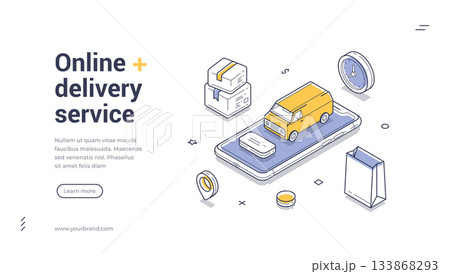 Online Delivery Service and Fast Courier Logistics with Smartphone Isometric Web Banner Vector Template Online Delivery Service and Fast Courier Logistics with Smartphone Isometric Web Banner Vector Template 133868293