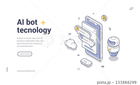 AI Bot And Artificial Intelligence Technology Digital Transformation Innovation Isometric Web Banner Vector Template 133868299