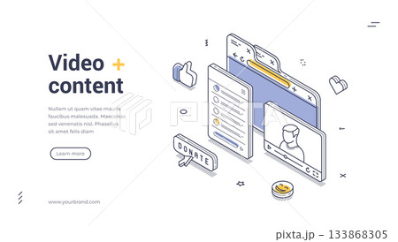Video Content Creation Digital Media Streaming And Online Interaction Concept Isometric Web Banner Vector Template 133868305