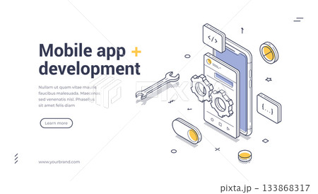 Mobile App Development Technology Software Programming And Digital Innovation Isometric Web Banner Vector Template Mobile App Development Technology Software Programming And Digital Innovation Isometric Web Banner Vector Template 133868317