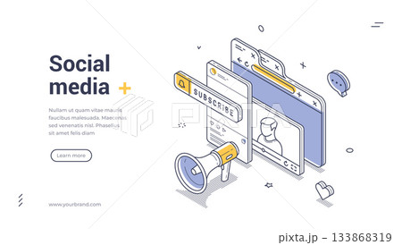 Social Media Online Communication Network Engagement And Digital Marketing Isometric Web Banner Vector Template Social Media Online Communication Network Engagement And Digital Marketing Isometric Web Banner Vector Template 133868319