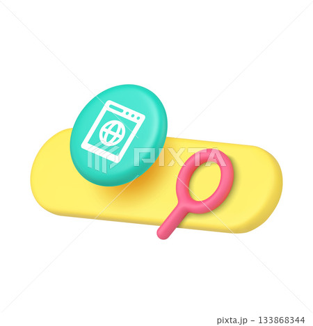 3d Realistic Icon Search Bar With Globe And Magnifying Glass For Web Browser 133868344
