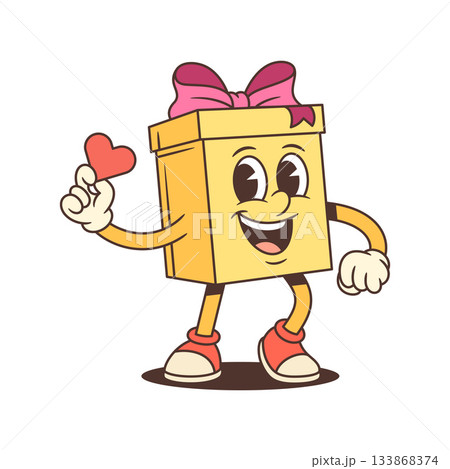 Cute Cartoon Gift Box Character Holding Heart Vector Illustration Design Cute Cartoon Gift Box Character Holding Heart Vector Illustration Design 133868374