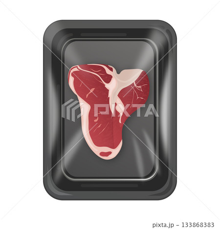 T bone steak in fresh retail packaging 133868383