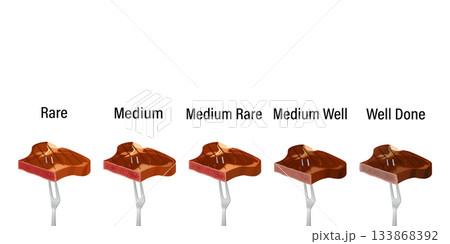 Beef steak doneness chart showing various cooking levels 133868392