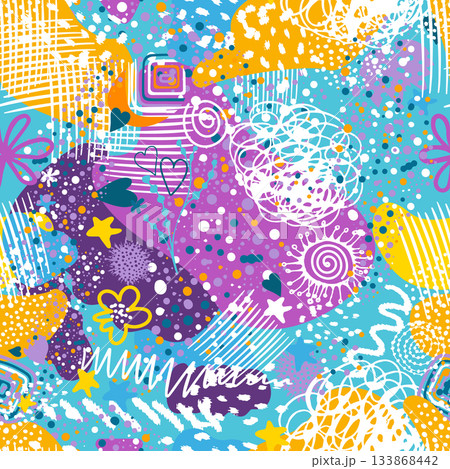 Seamless background abstract colorful bright children s. for packaging, textiles, decor, children s decoration . Hand drawn. Not AI, vector illustration. Seamless background abstract colorful bright children s. for packaging, textiles, decor, children s decoration . Hand drawn. Not AI, vector illustration. 133868442