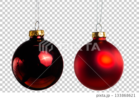 Dark red Christmas tree balls, set of two. New Year's and Christmas decor. On a transparent background. Dark red Christmas tree balls, set of two. New Year's and Christmas decor. On a transparent background. 133868621