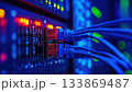 Close-Up Shot Of Network Cable Connected To Core Switch In Network 133869487