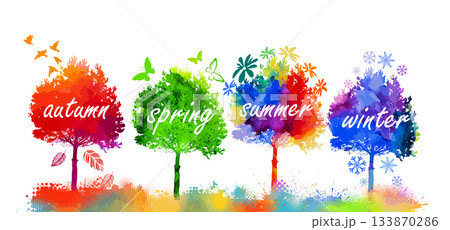 Trees are colorful at different times of the year. hand drawing. Not AI Vector illustration. 133870286