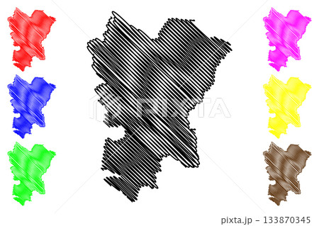 Shravasti district (Uttar Pradesh State, Republic of India) map vector illustration, scribble sketch Shravasti map 133870345