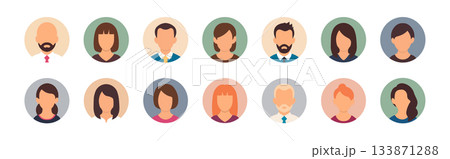 Avatar people face icon. Person man portrait icon. Business vector avatar woman head flat cartoon 133871288