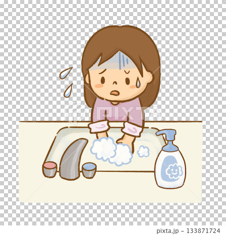 一幅女孩反覆洗手的插圖 133871724