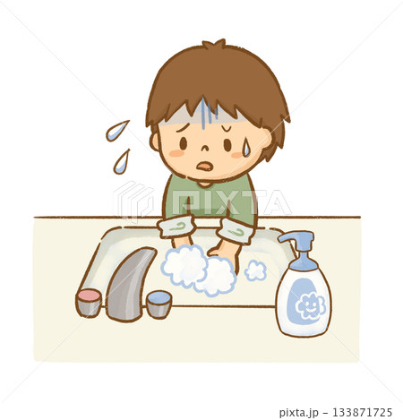 手を何度も洗ってしまう男の子のイラスト 手を何度も洗ってしまう男の子のイラスト 133871725