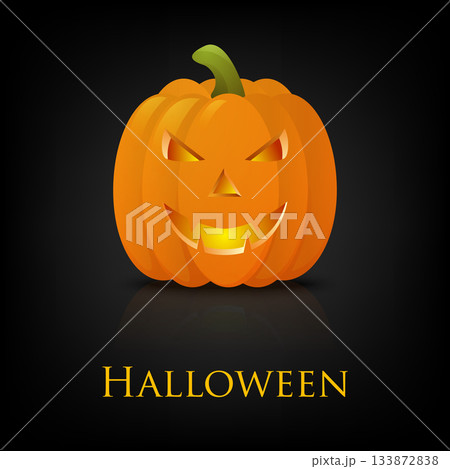 Halloween Pumpkin. Glowing Jack O Lantern on Dark Background, Scary Pumpkin Vector Illustration for Party Poster, Greeting Card, Banner and Holiday Design 133872838