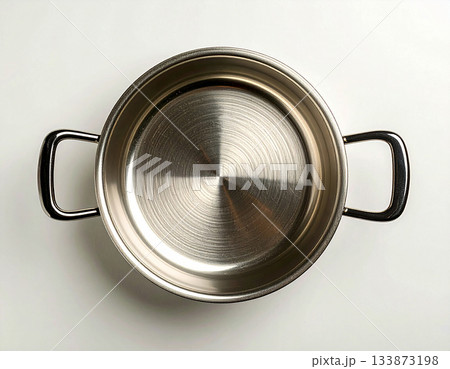 Contemporary design. Frying pan on white background. Cooking concept. Top view. Contemporary design. Frying pan on white background. Cooking concept. Top view. 133873198