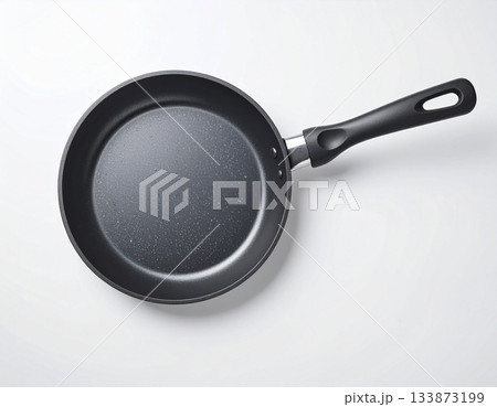 Food service. Cast iron pan. Kitchenware on white background. Top view. 133873199