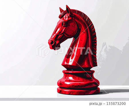 Hello Holiday. Red chess horse on white background. Wooden symbol. Symbol of New Year. Happy new years. 133873200