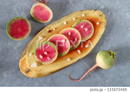 watermelon radish isolated on white background 133873489