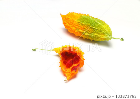 Momordica charantia isolated on a white background. Ripe whole fruits of bitter melon 133873765