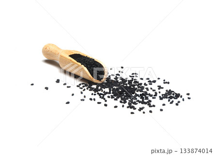 Nigella sativa or Black cumin in wooden spoon isolated on white background Nigella sativa or Black cumin in wooden spoon isolated on white background 133874014