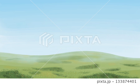 手描きの草原風景イラスト/シンプルで静かな自然背景 手描きの草原風景イラスト/シンプルで静かな自然背景 133874401