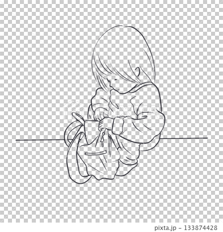 リュックを開ける子どもの線画|Child opening backpack line art リュックを開ける子どもの線画|Child opening backpack line art 133874428