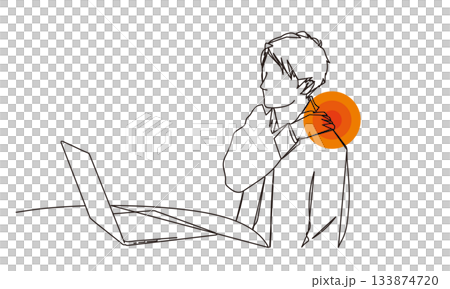 デスクワークで肩こりになる男性のイメージイラスト デスクワークで肩こりになる男性のイメージイラスト 133874720
