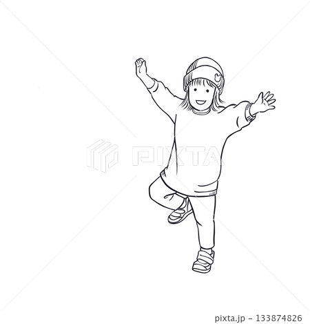 喜ぶ子どもの線画|Child expressing joy line art 喜ぶ子どもの線画|Child expressing joy line art 133874826