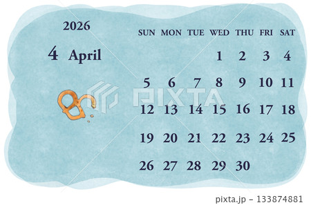 2026年4月のカレンダー　日曜日始まり 133874881
