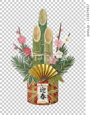 用和紙製作的門松剪紙（新年裝飾品） 133874917