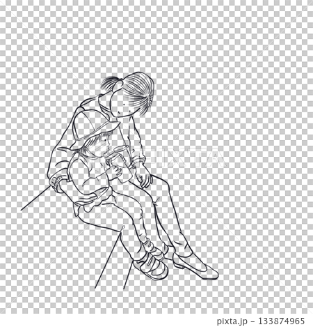 Parent and child taking a break line art Parent and child taking a break line art 133874965