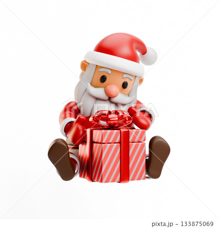 Santa sits and wraps a gift 3D 133875069