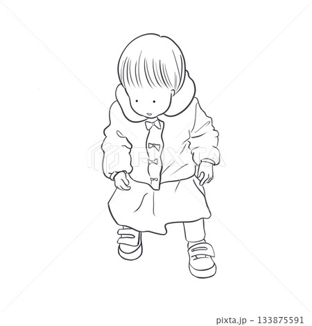 よちよち歩きの子どもの線画｜Toddler walking line art 133875591