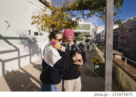 Vibrant outdoor scene with friends relaxing and having fun 133875675