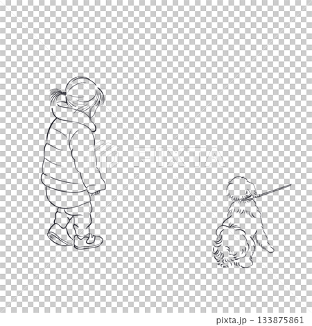 Child approaching a dog line art Child approaching a dog line art 133875861