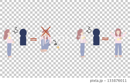 Illustration of a woman who is heartbroken after being scolded and a woman who doesn't give up 133876011