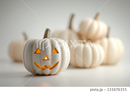 Charming White Halloween Pumpkins that Glimmer and Glow with an Enchanting Soft Light Charming White Halloween Pumpkins that Glimmer and Glow with an Enchanting Soft Light 133876355