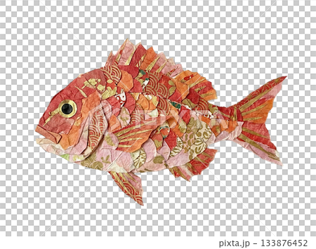 和紙で表現された鯛の切り絵イラスト 和紙で表現された鯛の切り絵イラスト 133876452