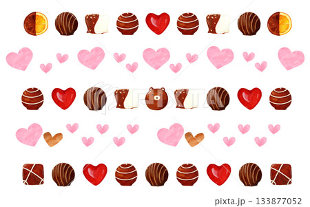 バレンタインの飾り線セット（チョコレート3種類・ハート2種類） 133877052