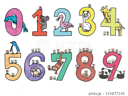 かわいい動物とカラフルな数字のイラスト_セット 133877145