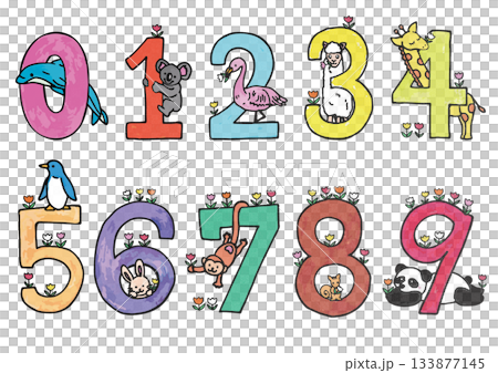 かわいい動物とカラフルな数字のイラスト_セット 133877145