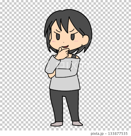 A woman with her hand on her chin thinking of something A woman with her hand on her chin thinking of something 133877535