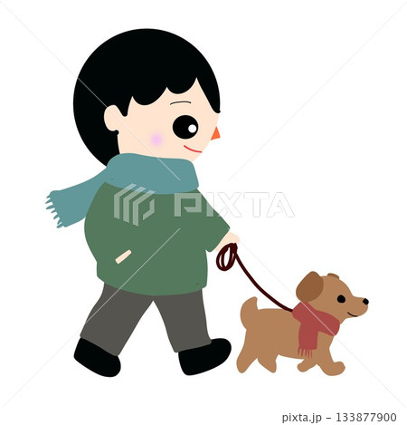 冬に犬の散歩をする男性 133877900