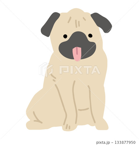 パグ　手書き　ゆるい犬イラスト 133877950