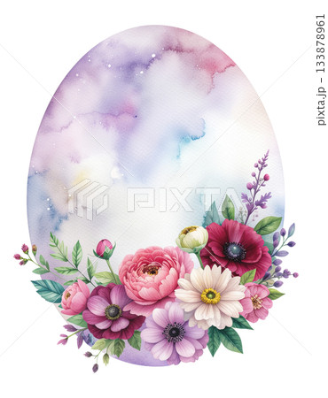 花束フレームのおしゃれな水彩ワンポイントイラスト3／チラシやポスター用素材 133878961